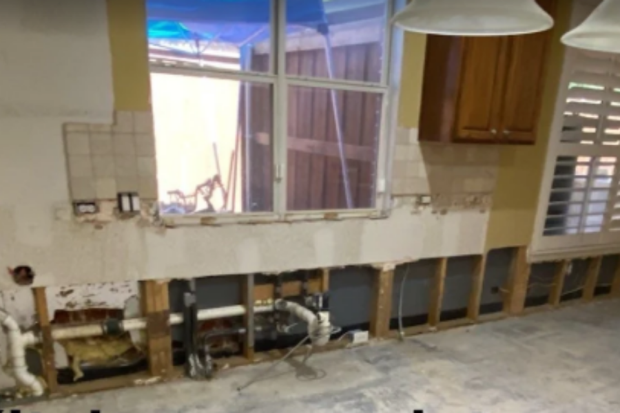 Extensive kitchen water damage requiring full demolition