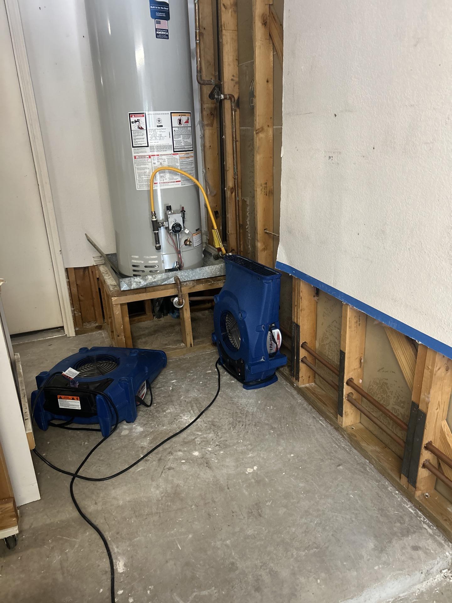 Water heater area after drywall removal