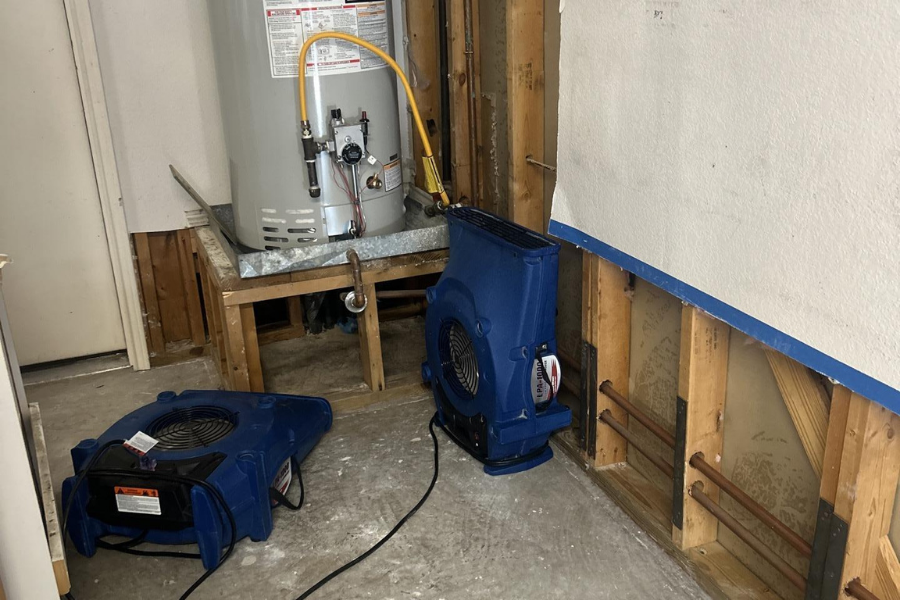 Professional technician using moisture detection equipment during water damage assessment