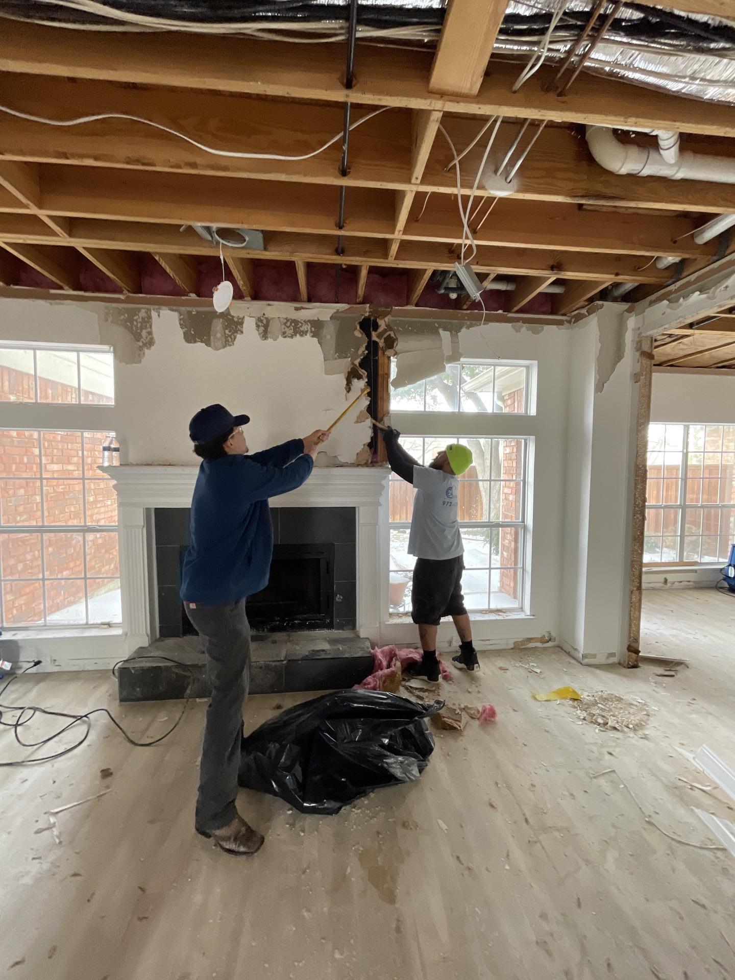 Water damaged ceiling removed