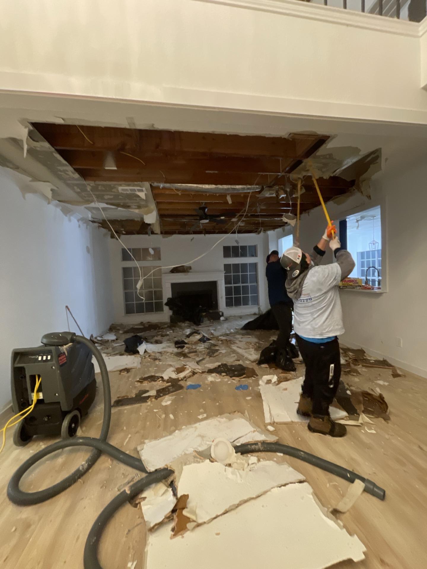 Water damaged ceiling during mitigation