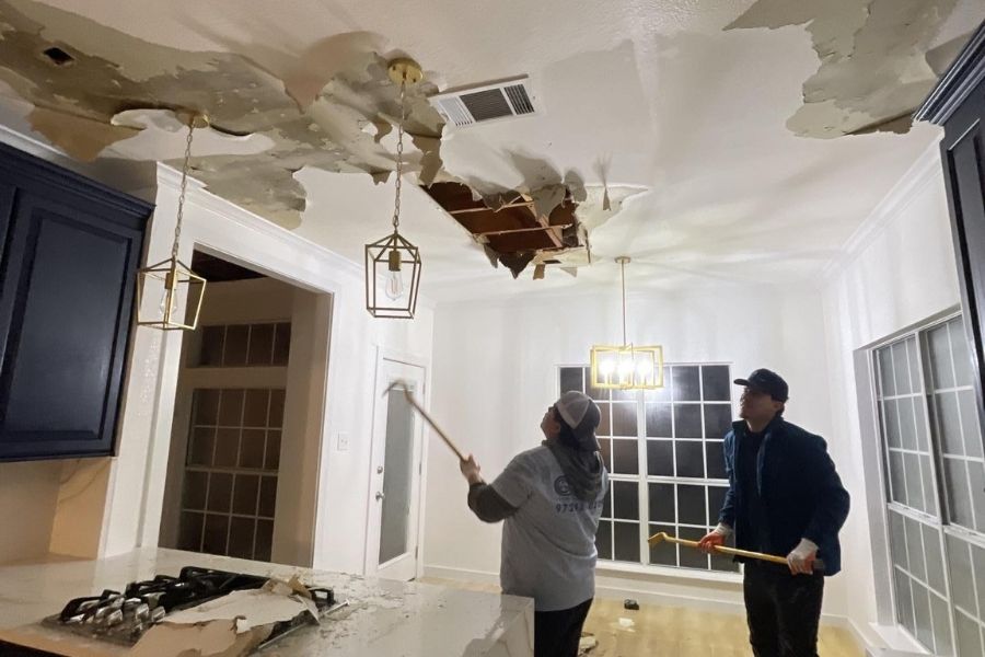 Wall bubble and peeling ceiling damage