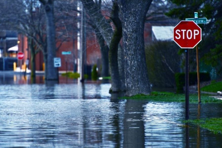 Flood water outside a property after a storm in DFW