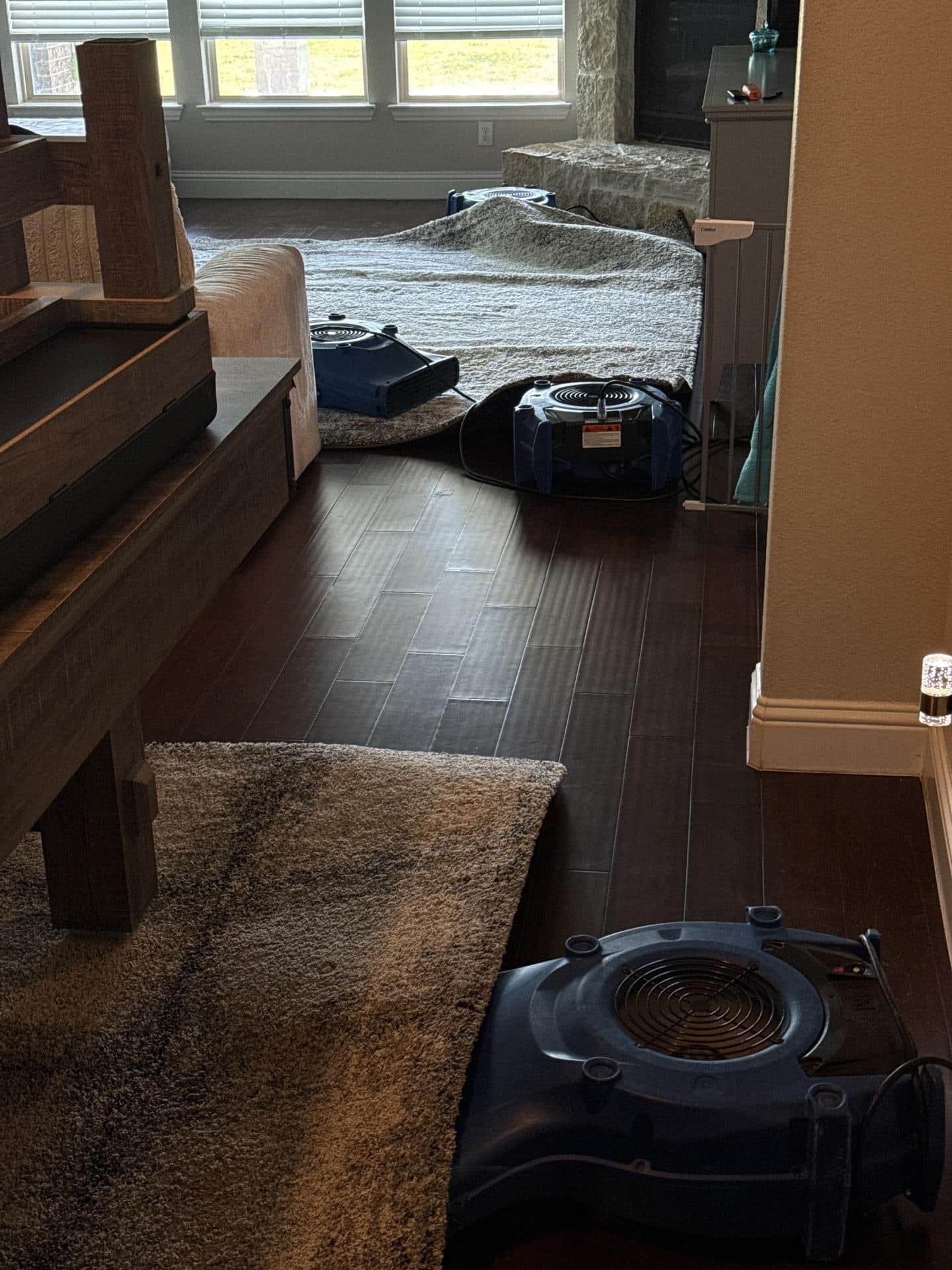 Additional drying equipment running in the dining room area