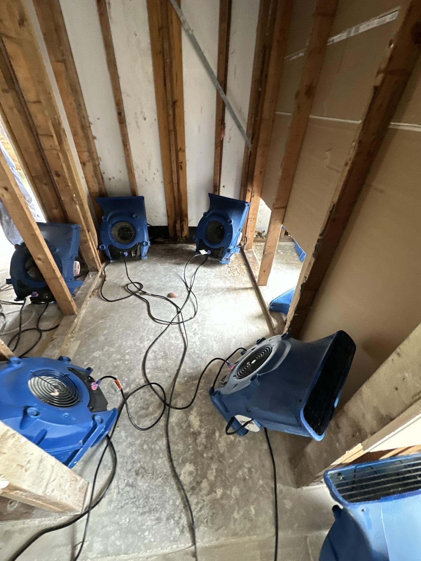 Garage water damage area during demo and drying