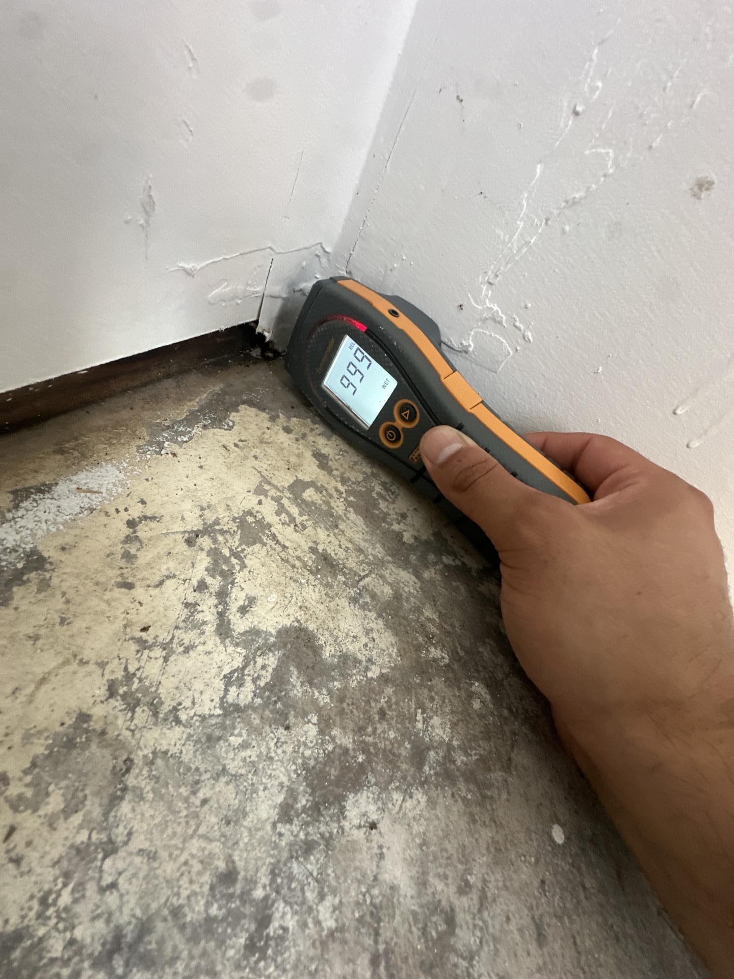Moisture meter reading taken on a wall in the affected condo
