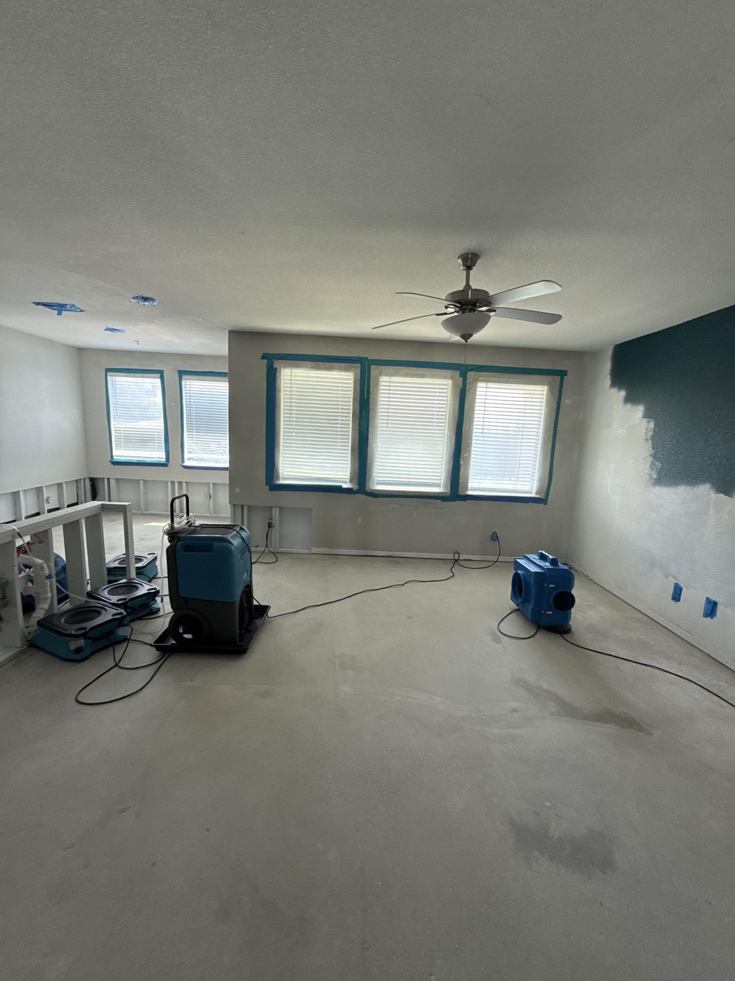 Affected living room mid-project during mold remediation