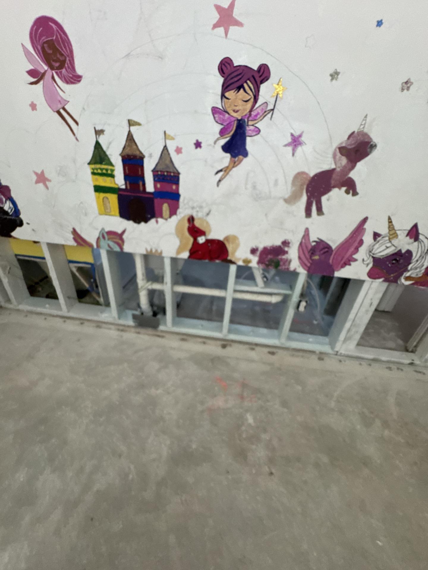 Kid's bedroom stripped to the slab after demo during mold remediation
